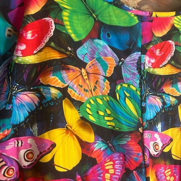Vibrant Multicolor Maxi Dress with Butterflies and Gold Accents One Size - Picture 11 of 16